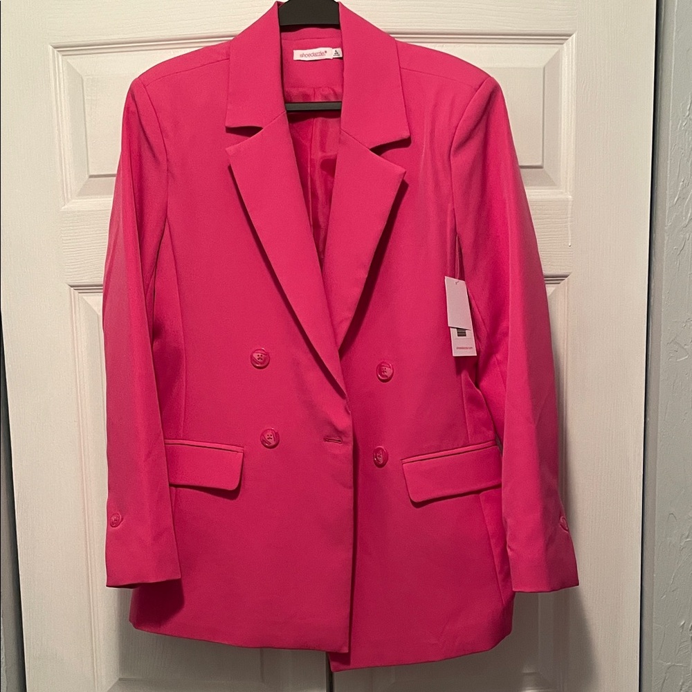 Shoe Dazzle Double-Breasted Bright Pink Blazer
